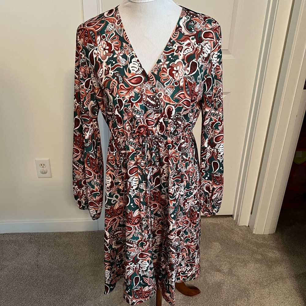 Made With Love Women’s Criss-cross Wrap Design Long Sleeve Dress - Medium